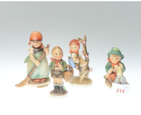 A group of four Goebel Hummel figurines including The Little Sweeper
