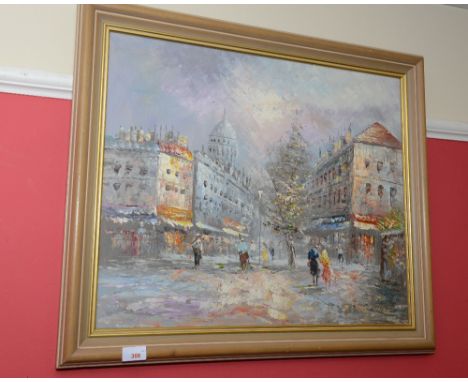 K. Neil, Parisian Street Scene, acrylic on canvas, framed and signed