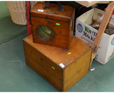 A fitted oak decanter/drinks case; tog. with a Belgian pigeon clock