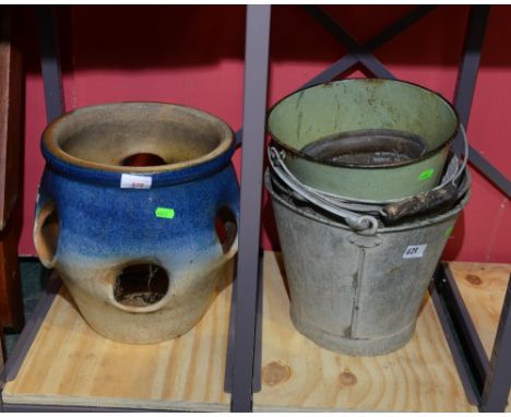 A ceramic planter; tog. with a quantity of galvanised pails