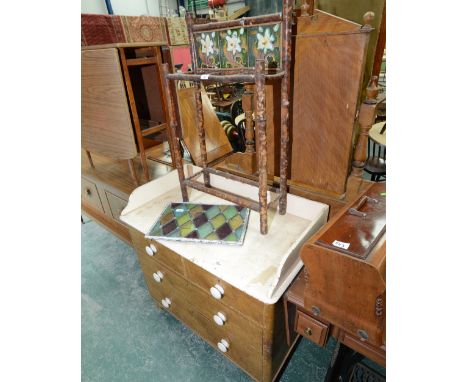 A bamboo umbrella stand with ceramic tile backplate, together with a 19th century painted washstand (2)