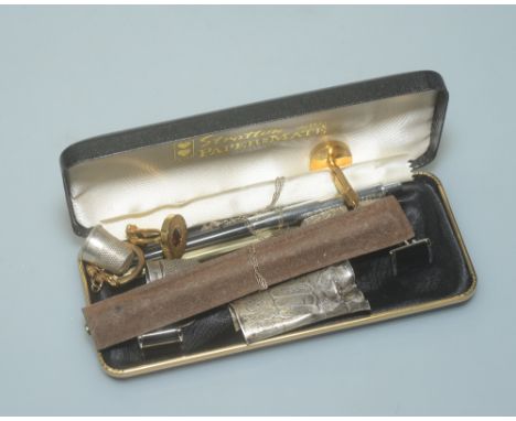 A group of misc. inc. propelling pencil, cufflinks, silver thimbles etc.