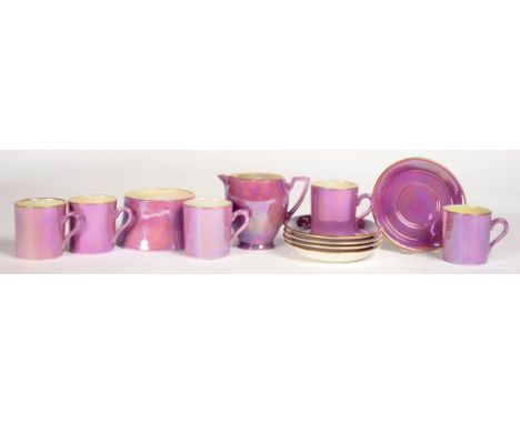 A WILTSHAW AND ROBINSON CARLTONWARE MAUVE IRIDESCENT GLAZED COFFEE SET, PRINTED MARK, C1925