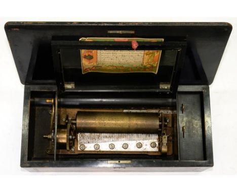 A SWISS MUSICAL BOX, THE 20.5CM PINNED CYLINDER PLAYING EIGHT AIRS AS LISTED ON THE ORIGINAL CHROMOLITHOGRAPH TUNE SHEET TO T