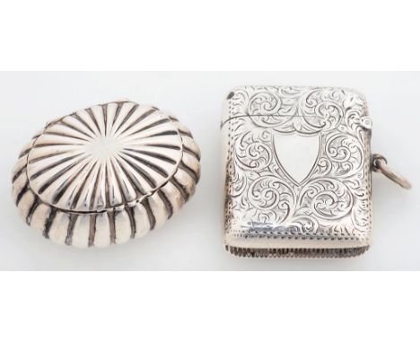A VICTORIAN SILVER VESTA CASE, 4.6 X 3.7 CM, POSSIBLY BY THOMAS ACOTT &amp; CO, BIRMINGHAM 1892 AND A VICTORIAN SILVER SNUFF 
