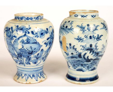 TWO DUTCH DELFTWARE BALUSTER VASES, 18CM H AND CIRCA, LATE 18TH C