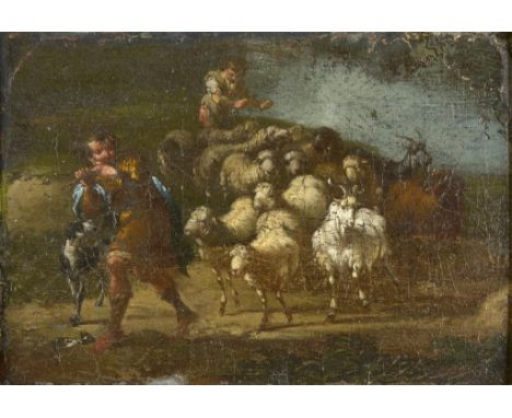 FOLLOWER OF PHILIPP PETER ROOS, SHEPHERD AND GOAT HERDERS,  oil on canvas laid on panel, 14.5 x 21cmProvenance: (according to