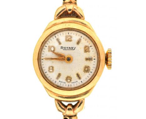 A ROTARY 9CT GOLD LADY'S WRISTWATCH, LONDON 1960, STRAP BIRMINGHAM 1959, 18 X 16 MM, 14G++NOT RUNNING; SCRATCHES TO BEZEL AND