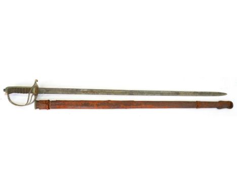 AN 1821 PATTERN ROYAL ARTILLERY OFFICER'S SWORD AND SCABBARD, THE ETCHED BLADE WITH GVR CYPHER AND CUTLER'S SIGNATURE C BOYTO