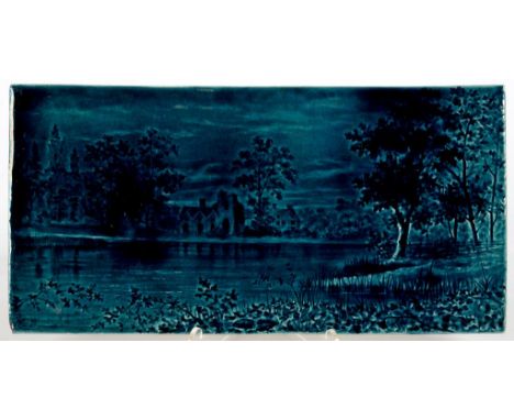 A BURMANTOFTS KINGFISHER BLUE GLAZED EMAUX OMBRANT ART TILE, 15 X 30CM, IMPRESSED MARK, LATE 19TH C