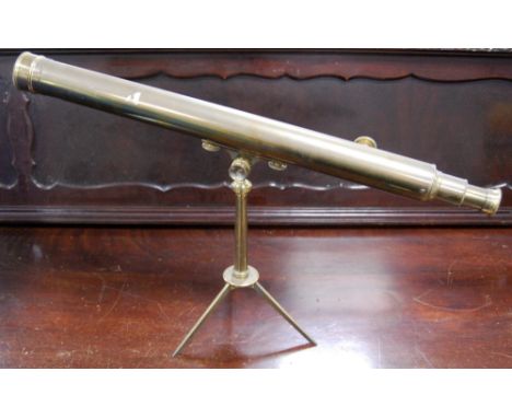 Brass three-draw telescope and tripod, 47cm long (66cm long extended).
