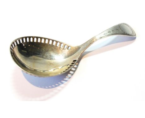 Silver caddy spoon, engraved and pierced, by Levi and Salaman, Birmingham 1909.