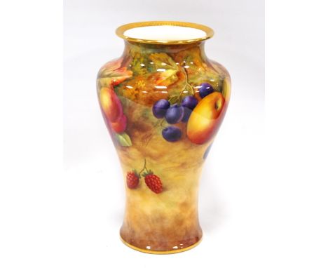 Royal Worcester vase of baluster form with hand painted decoration of fruit, by Horace H. Price, signed, no. 2195, puce mark,
