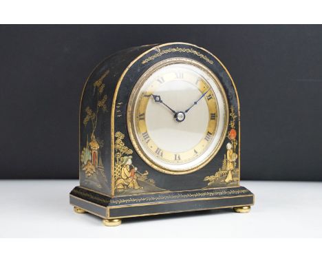Domed Mantle Clock with Japanese Chinoiserie decoration, the gilt dial with Roman numerals. (Approx 15cm high) 