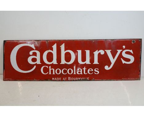 Advertising - Cadbury's Chocolates 'Made at Bournville' enamel wall sign, with white lettering on red ground, size 60" x 18" 