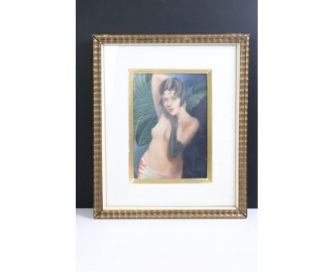 Framed Oil Painting Portrait of a Seductive Art Deco Lady, 26cm x 18cm 
