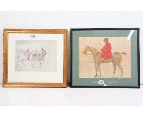 English School, two gentlemen on horseback, pencil and watercolour, indistinctly signed and dated lower left, 21 x 28cm, gilt