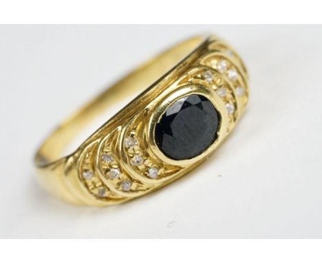 Yellow Gold Sapphire and Diamond Ring 