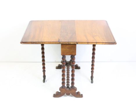 19th century Walnut Small Sutherland Table raised on bobbin supports, 54cm long x 52cm high 