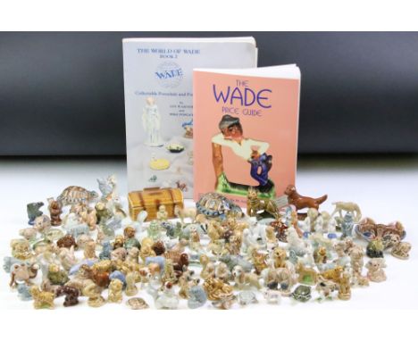Large collection of assorted Wade whimsy animals together with the Wade price Guide and The World Book of Wade Book 2. 