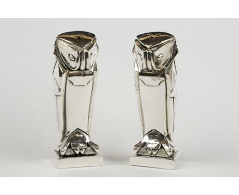 Pair of Art Deco style Owl Condiments 
