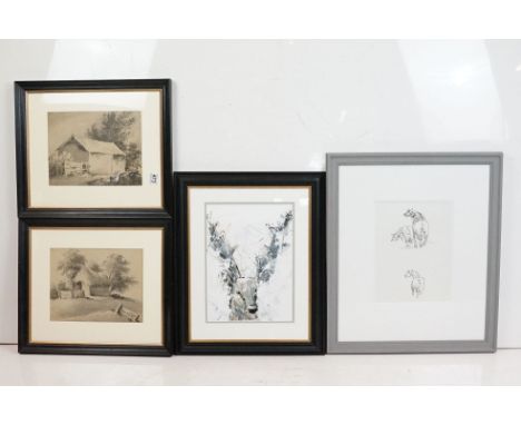 Sir John Kyffin Williams (1918 - 2006), sketch of Welsh ponies, ink, label verso for The Kyffin Gallery, stating provenance '