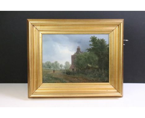Rural scene, figure on a path beside a house (by repute by Thomas Creswick), documentation from 1859 pasted verso showing the