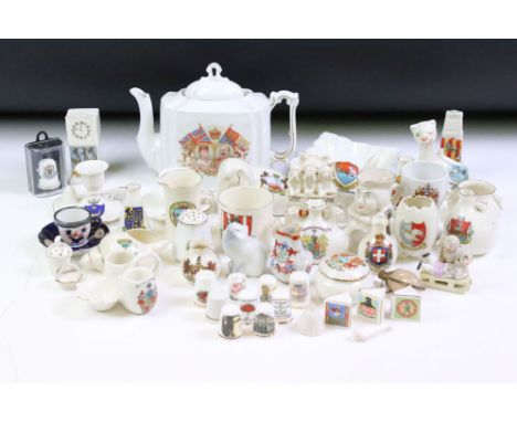 Collection of crested ware ceramics together with a selection of ceramic thimbles including Royal Doulton and Royal Albert an