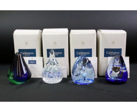 Four Caithness Scottish glass limited edition paperweights to include Autumn Illusions Series Beech by Helen MacDonald (no. 4
