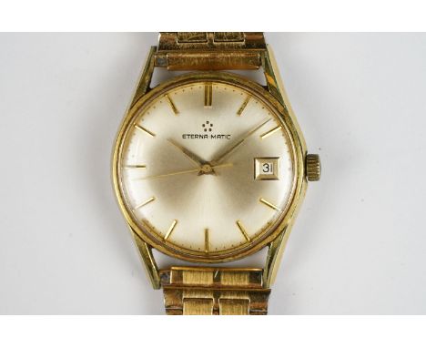 A gents Eterna Matic vintage wristwatch, date function to 3 o'clock, stainless steel strap. 