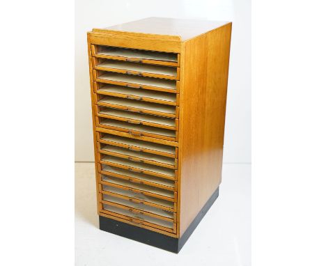 Mid century Light Oak Haberdashery Chest of Fifteen Glass Fronted Drawers, 39cm wide x 52cm deep x 87cm high 
