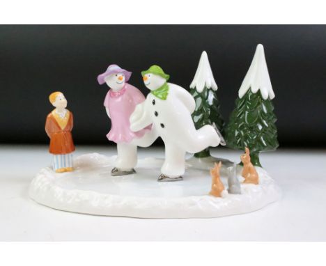 Coalport Characters the Snowman 'Ice Dance' ceramic figurine group featuring ice skating figures. In original box. Measures 3