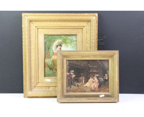 Continental School, interior scene in the 17th century style, oil on canvas, label verso for A Priest, Fine Art Dealer, Hudde