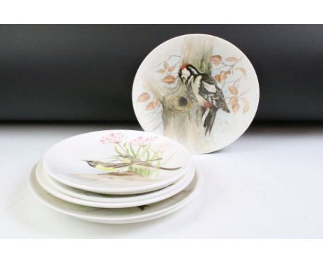 Jean Evans - 1970s seven hand painted porcelain plates featuring assorted birds. All signed. Jean Evans was a painter for Roy