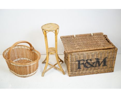 Fortnum &amp; Mason Wicker Hamper Basket together with a Wicker Basket and a Wicker and Bamboo Stand 