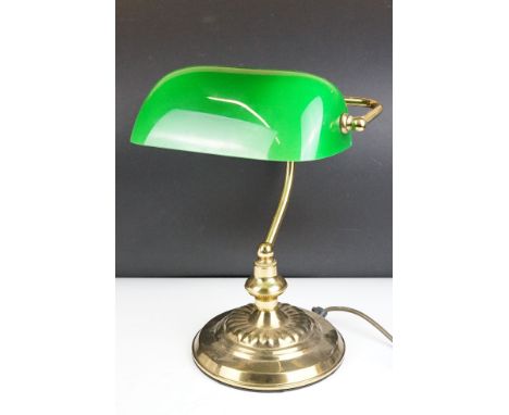 Brass Bankers style Desk Lamp with green glass shade, approx 36cm high 