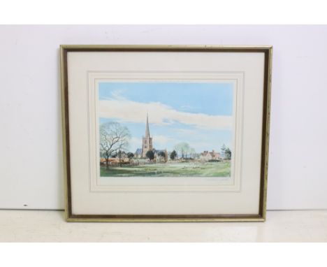 Michael Barnfather - A Derbyshire Church, print signed in pencil, proof stamped to one corner. Measures 55 x 47cm. 