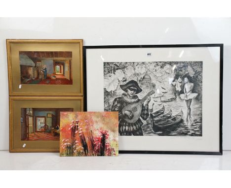 Pierette Lambert (b.1928), Harlequin Fantasy in Venice, print, signed in pencil in French and inscribed to the recipient Mada