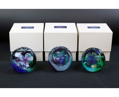 Three Caithness Scottish glass paperweights to include Polynesian Paradise (limited edition no. 6/30), Hawaiian Harmony (no. 