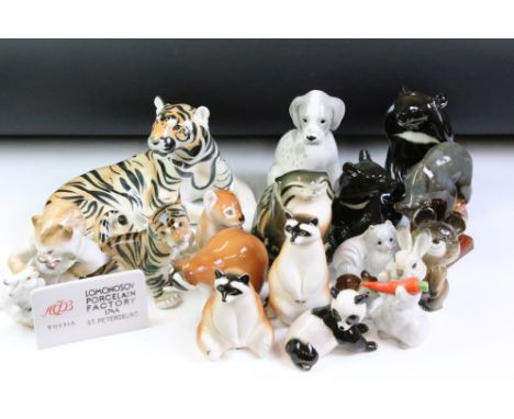 Collection of 20 USSR &amp; Russian ceramic animal figures to include Lomonosov Porcelain Factory examples (featuring Tiger -