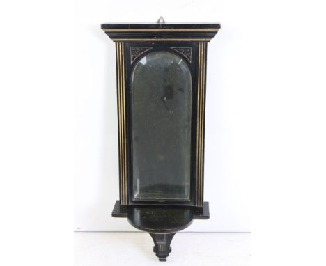 19th century Ebonised and Gilt Framed Pier Mirror and Shelf with arched bevelled plate, 69cm x 29cm 