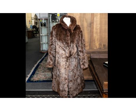 Dark Brown Vintage Mink Coat, full length, fully lined, two side pockets, button fastening, approx size 12.
