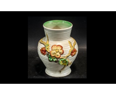 Clarice Cliff Pottery Vase with Floral Design Baluster Shape. Shape No 912, With Full Marks to Base. ' My Garden Range ' With