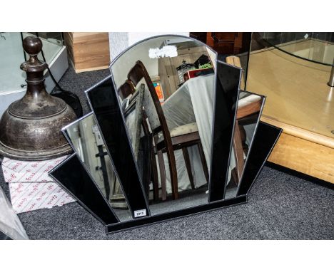 Art Deco Style Fan Shaped Mirror with a broken arch top with fitted black segments; 24 inches (60cms) high x 30 inches (75cms