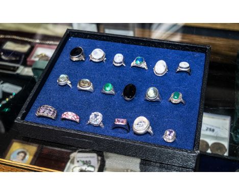 Excellent Collection of Vintage Sterling Silver Stone Set Rings ( 18 ) In Total. All Marked for Sterling Silver. Comprises 5 