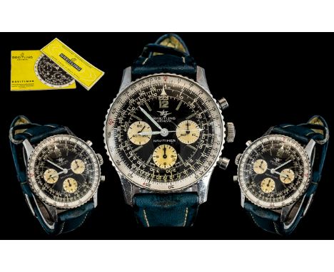 Breitling - Navitimer  806 ' Pilot's ' Chronograph Stainless Steel Wrist Watch. c.1960's. With Original Blue Leather Watch St