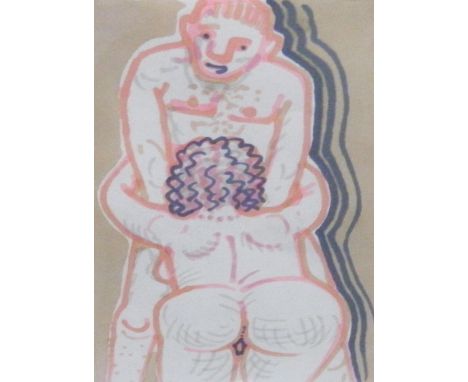PETER HOWSON OBE Erotic Image, felt tip pen on paper, signed, with hand written label to reverse - 'One of Leporello's post c