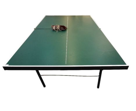 DUNLOP SUPER ROLLAWAY FOLDING TABLE TENNIS TABLEon a metal wheeled frame, with a net, 274cm x 153cm  
