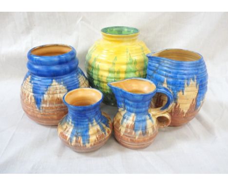 SELECTION OF CARLTON WARE comprising a selection of ribbed drip ware, a yellow and green ovoid vase, 18cm high; two vases, 15