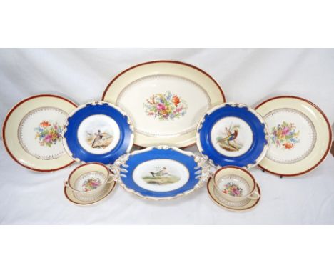JOHNSON BROTHERS PART DINNER SERVICEdecorated with flowers encased by a pale yellow and red edged border with gilt edges, com